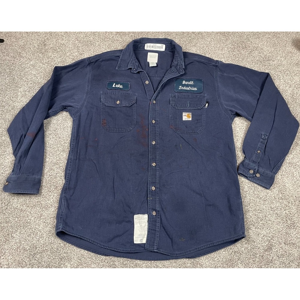 Carhartt Shirt Mens Large Button Down FR Work Worn In Thrashed Patches Luke Top